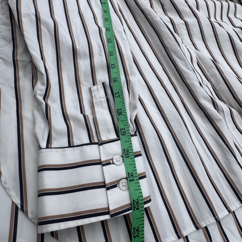 Lands' End No Iron White With Navy/Tan Striped Button Down‎ Shirt, Size Large - Picture 7 of 13